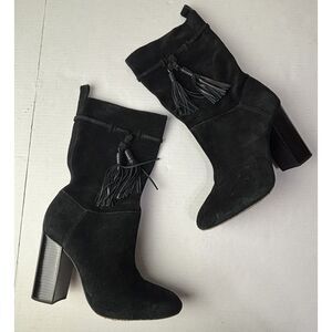Vince Camuto Fermel Slouch Tassel Suede Leather Boots Mid Calf‎ Black Womens 9M
